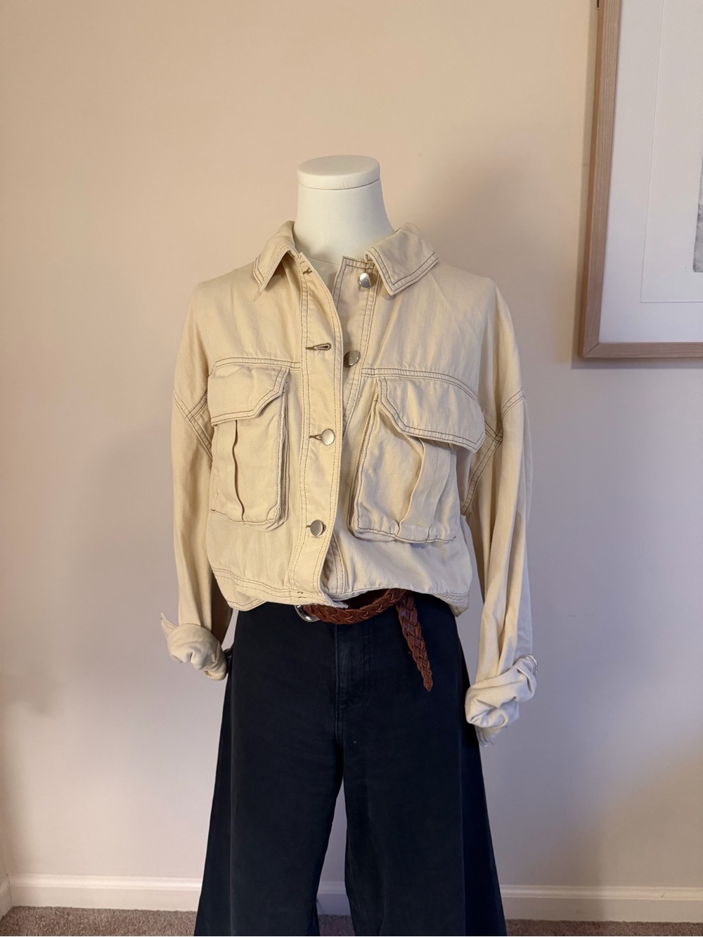 Topshop Women's Cream and Tan Jacket